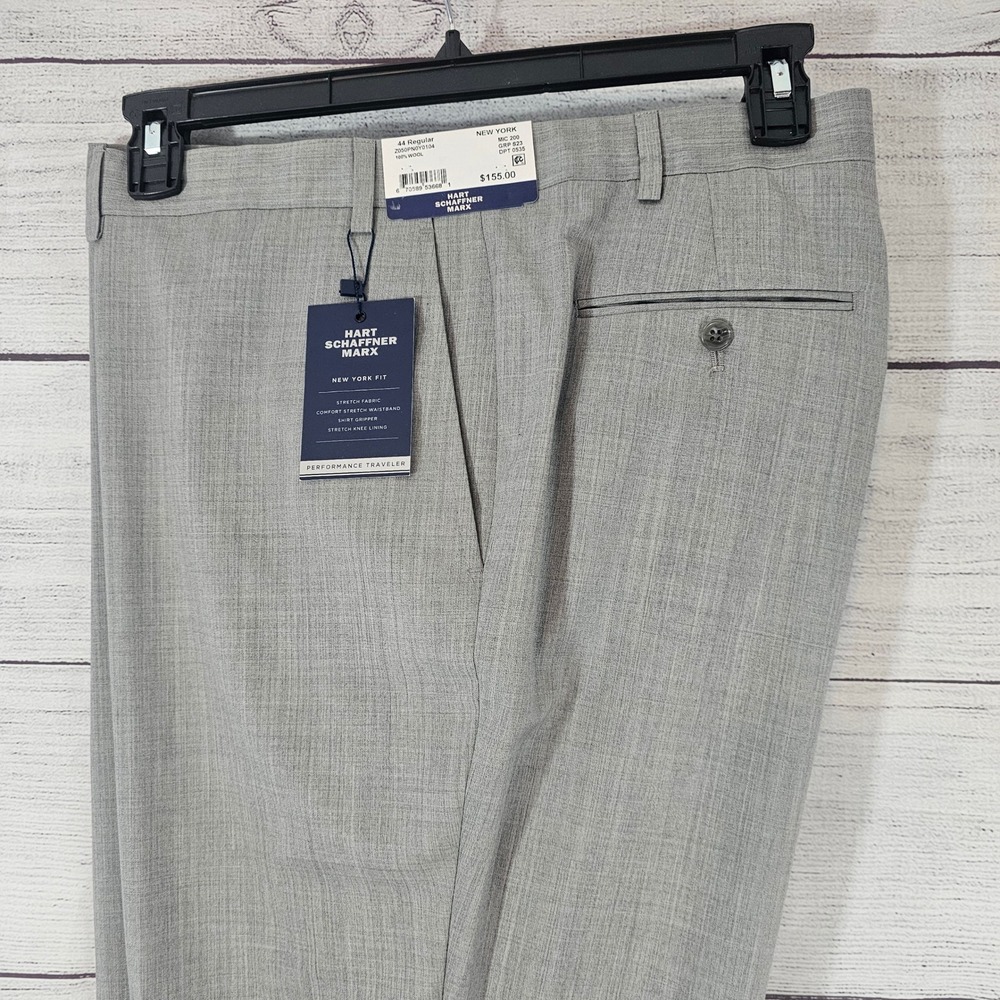 Hart Schaffner Marx 44R New York Fit Unhemmed Lt Gray Suit Pants NWT $155 L839